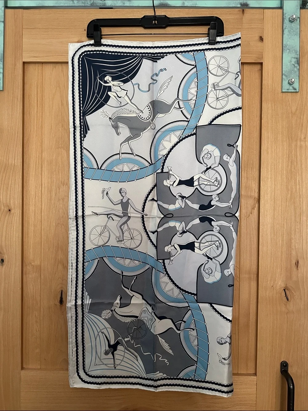 Tory Burch Aeronauts Double-Sided 100% Silk Square Scarf Blue Reversible 36